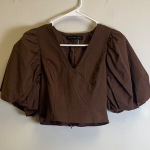 Endless Rose Dark Brown Puff Sleeve Blouse